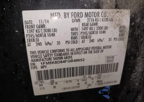 2015 Ford Explorer Xlt z USA, uszkodzony, nr VIN 1FM5K8D84FGB49652